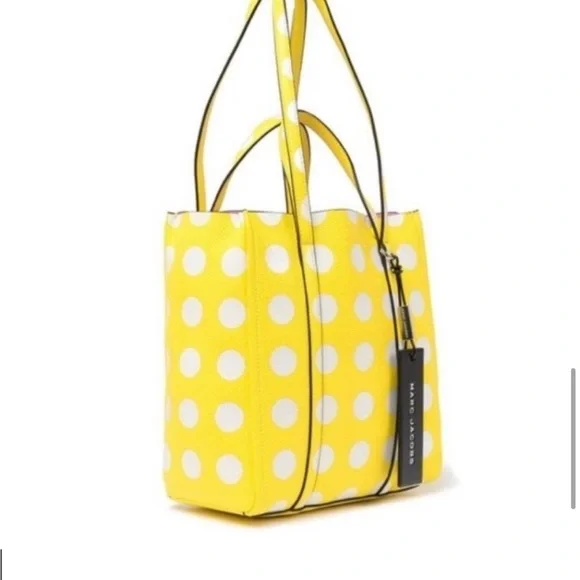 Marc Jacobs The Dot Tag Yellow Leather Large Tote Bag with White Dots 🔥HP🔥 - Picture 3 of 14
